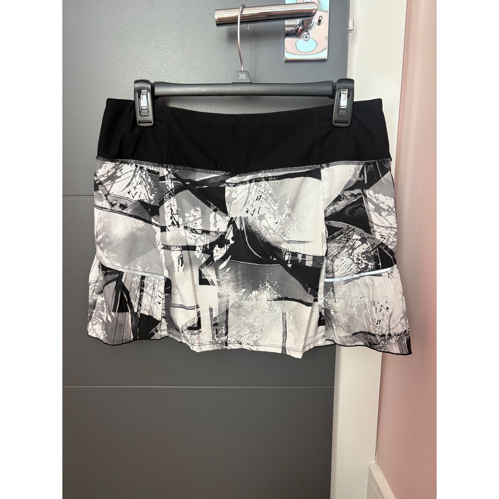 MPG Sport Womens Black White Abstract Print Athletic Skort Pleated Running Large